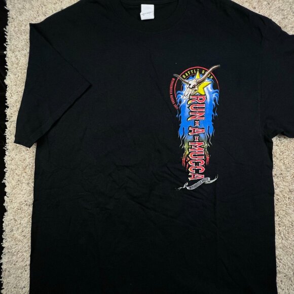 Run A Mucca Burning Bike Motorcycle Rally TEE T SHIRT XL Back Graphic Racing - Picture 1 of 8